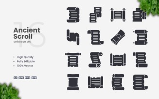 16 Ancient Scroll Solid Icon Set