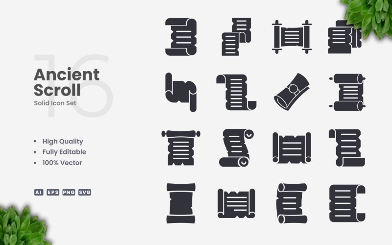 16 Ancient Scroll Solid Icon Set
