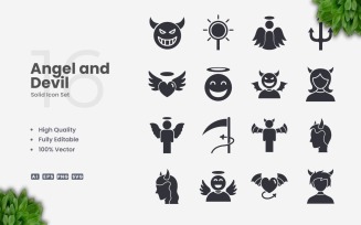 16 Angel and Devil Solid Icon Set