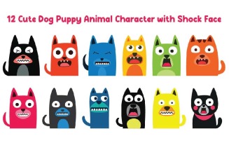 12 Cute Dog Puppy Animal Character with Happy Shock Face