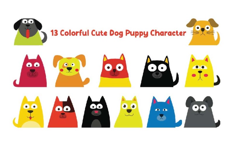 13 Colorful Cute Dog Puppy Animal Character Illustration