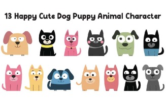 13 Happy Cute Dog Puppy Animal Character