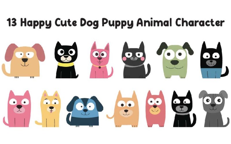 13 Happy Cute Dog Puppy Animal Character Illustration