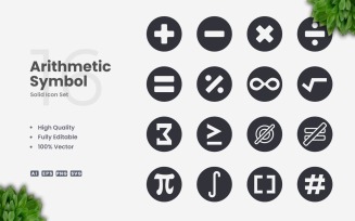 16 Arithmetic Symbol Solid Icon Set