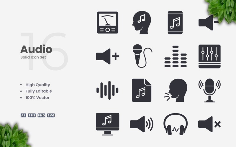 16 Audio Solid Icon Collection Icon Set