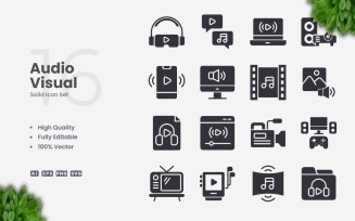 16 Audio Visual Solid Icon Set
