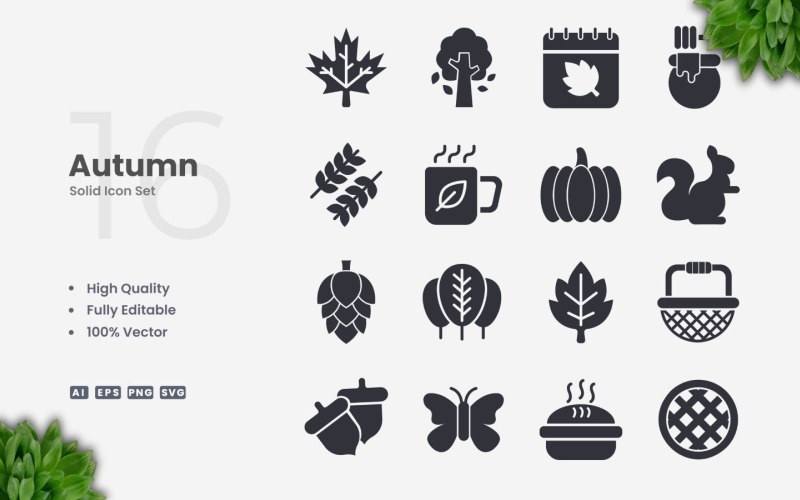 16 Autumn Solid Icon Collection Icon Set