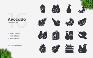 16 Avocado Solid Icon Set