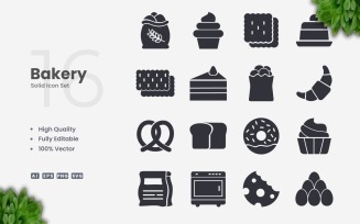 16 Bakery Solid Icon Collection