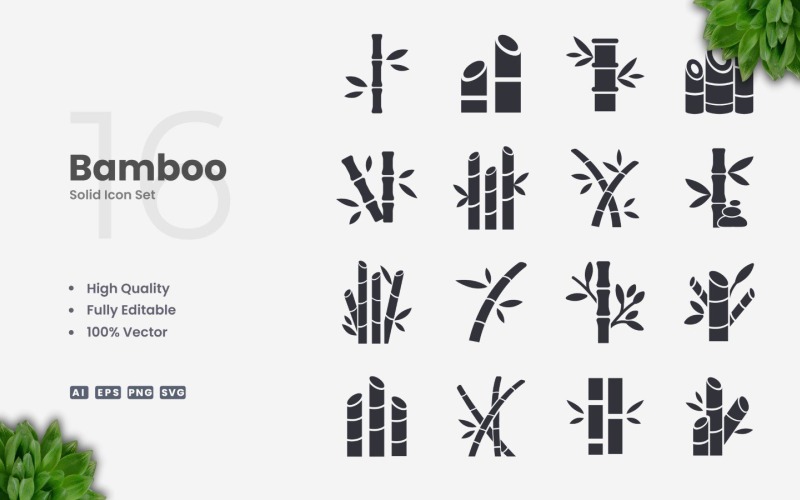 16 Bamboo Solid Icon Collection Icon Set