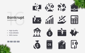 16 Bankrupt Solid Icon Set