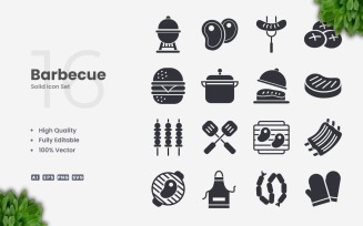16 Barbecue Solid Icon Set