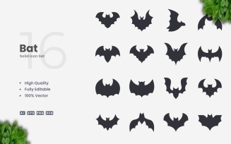 16 Bat Solid Icon Collection