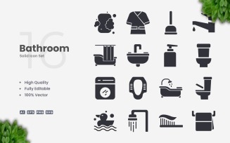 16 Bathroom Solid Icon Set