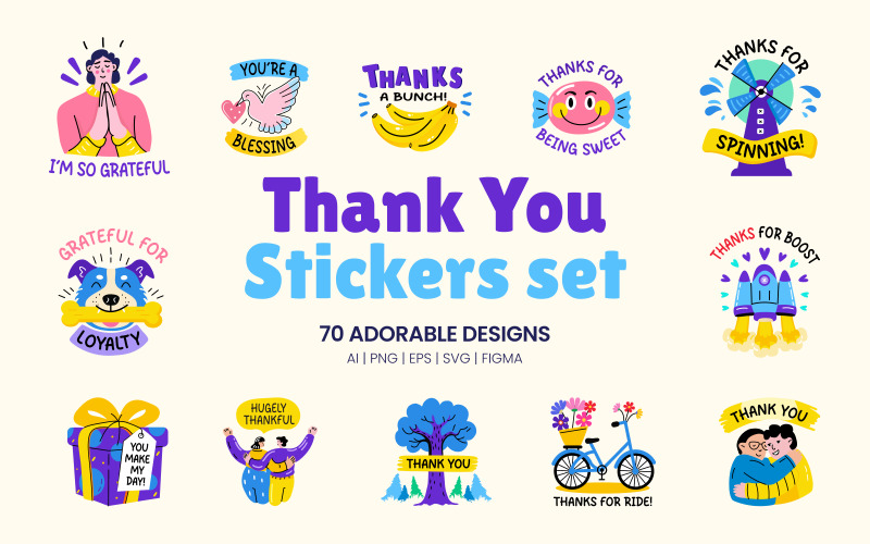 Thank You Greetings Stickers Set Icon Set