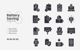 16 Battery Saving Solid Icon Set