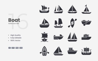 16 Boat Solid Icon Collection