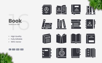 16 Book Solid Icon Collection