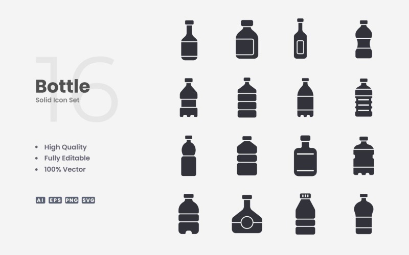 16 Bottle Solid Icon Collection Icon Set