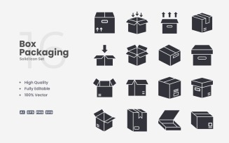 16 Box Packaging Solid Icon Set