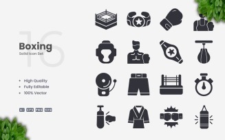 16 Boxing Solid Icon Collection