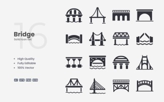 16 Bridge Solid Icon Collection