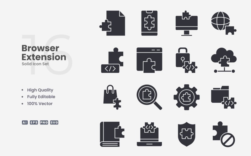 16 Browser Extension Solid Icon Set