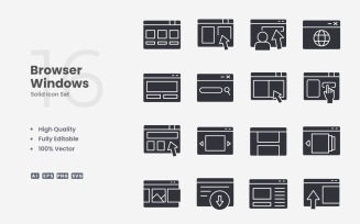 16 Browser Windows Solid Icon Set