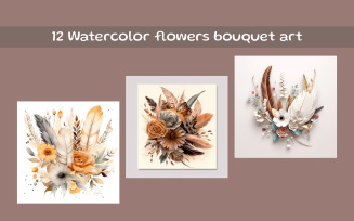Watercolor flowers bouquet art