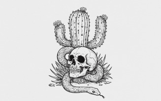 Cactus Skull PNG, Cactus png, Succulent Clipart, Gothic Skull Silhouette, Skull, Cactus in Skull