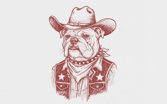 Cowboy Bulldog PNG, Western Dog Illustration, Bulldog Clipart, Digital Download, Rodeo Art, Cute