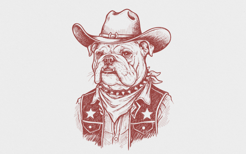 Cowboy Bulldog PNG, Western Dog Illustration, Bulldog Clipart, Digital Download, Rodeo Art, Cute