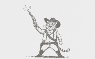 Cowboy Cat PNG, Retro Western Art, Funny Cat Design, Nostalgic Gift, Digital Download, Sublimation