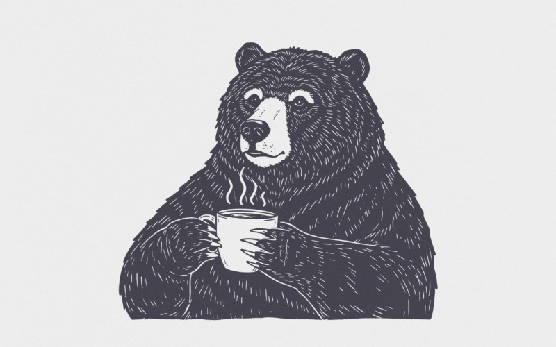 Cute Bear Clipart, Teddy Bear Digital Download, Coffee Mug Art, Nursery Bear, Baby Shower PNG, Illustration