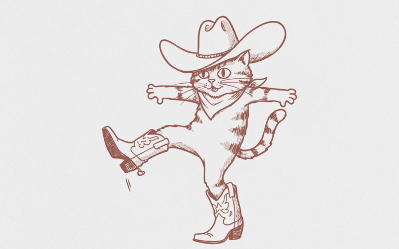 Funny Cat Design Png, Western Cowboy Cat, Vintage Clipart, Retro Cowboy Cat png, Nostalgic Gift, Illustration