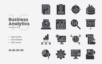16 Business Analytics Solid Icon Set