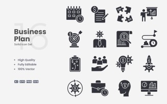 16 Business Plan Solid Icon Set