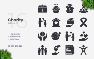 16 Charity Solid Icon Set