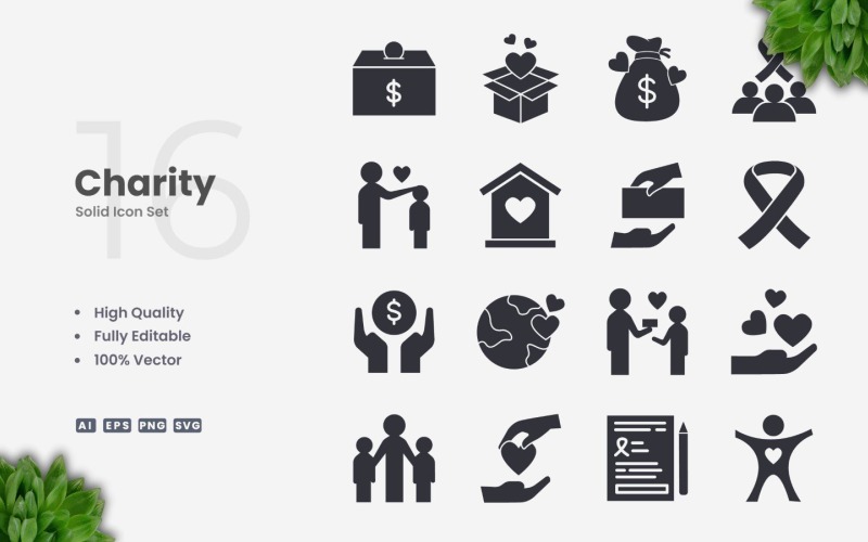 16 Charity Solid Icon Set