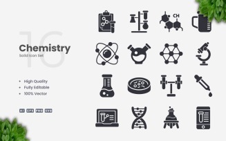 16 Chemistry Solid Icon Set