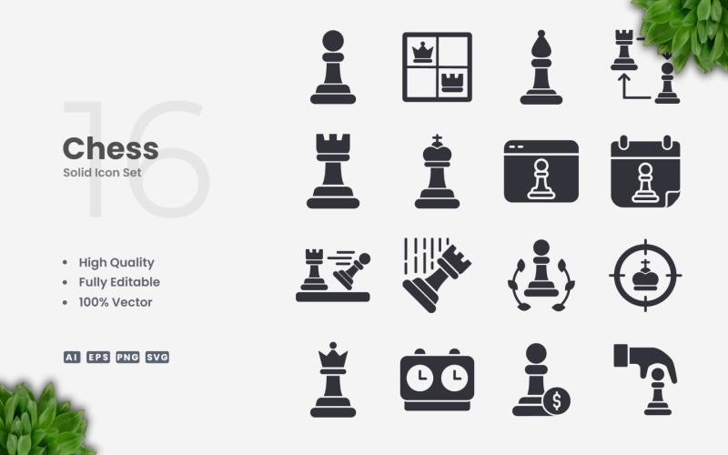 16 Chess Solid Icon Collection Icon Set
