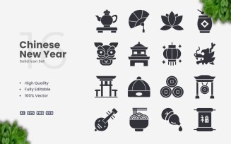 16 Chinese New Year Solid Icon Set