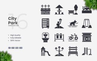 16 City Park Solid Icon Set