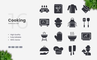 16 Cooking Solid Icon Set