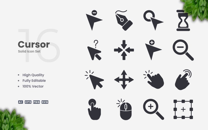 16 Cursor Solid Icon Collection Icon Set