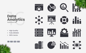 16 Data Analytics Solid Icon Set