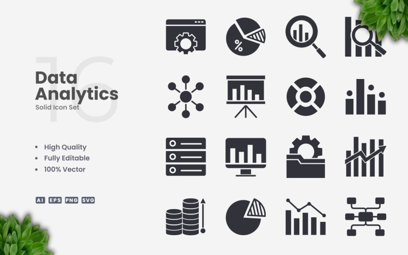 16 Data Analytics Solid Icon Set
