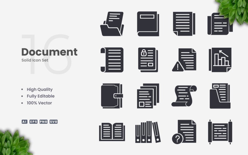 16 Document Solid Icon Set