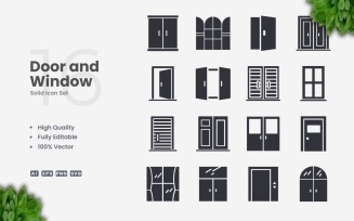 16 Door and Window Solid Icon Set