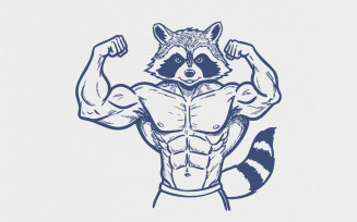 Muscular Raccoon Weightlifter PNG, Fitness Clipart, Gym Raccoon Illustration, Cute Workout Raccoon,
